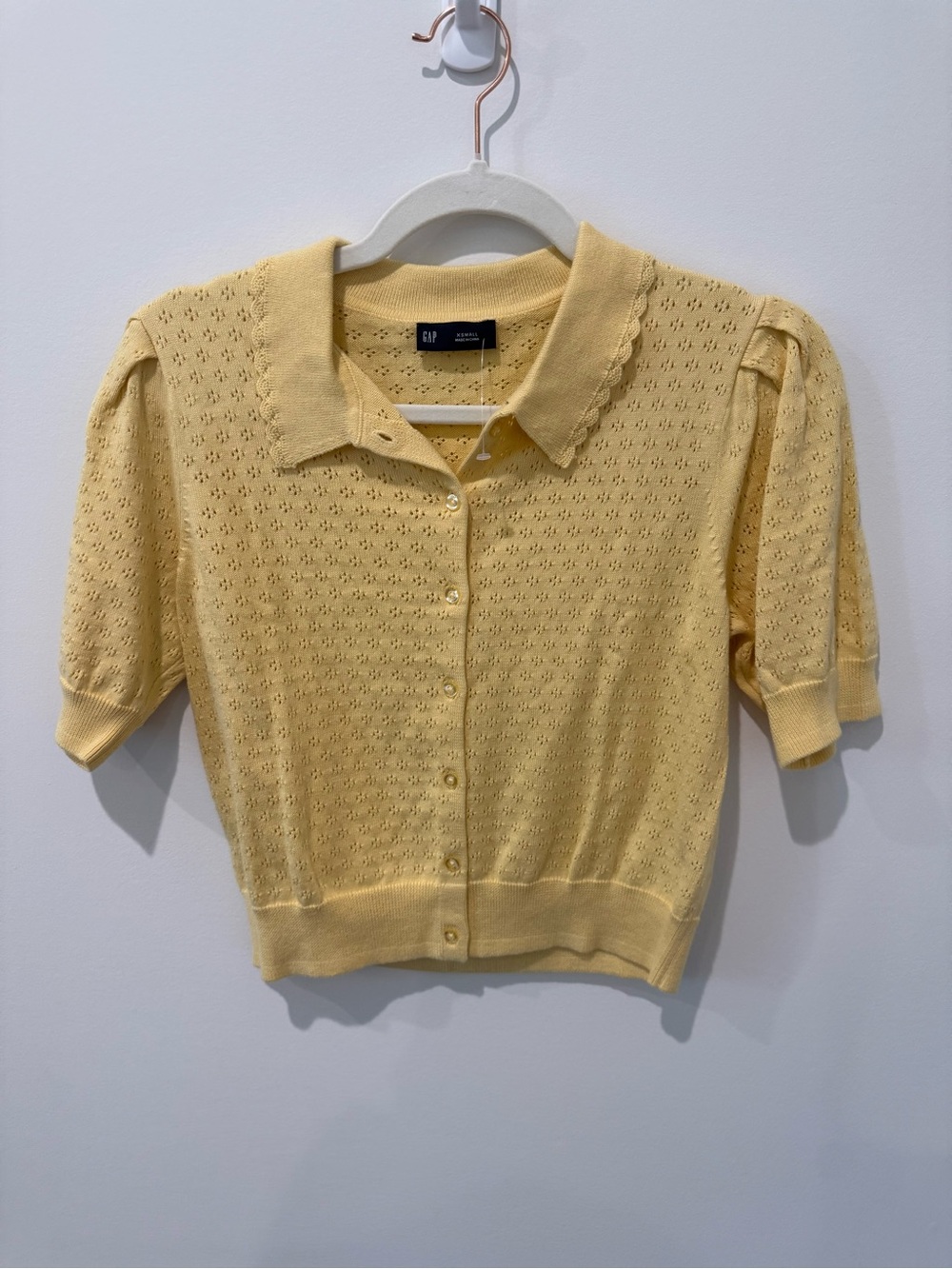 GAP Pale Yellow Eyelet Knit Button Cardigan